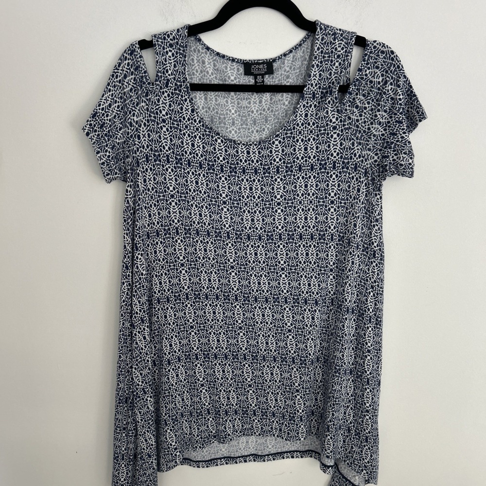 Jones New York Women's M Short Sleeve Navy Pullover Top Soft Comfy